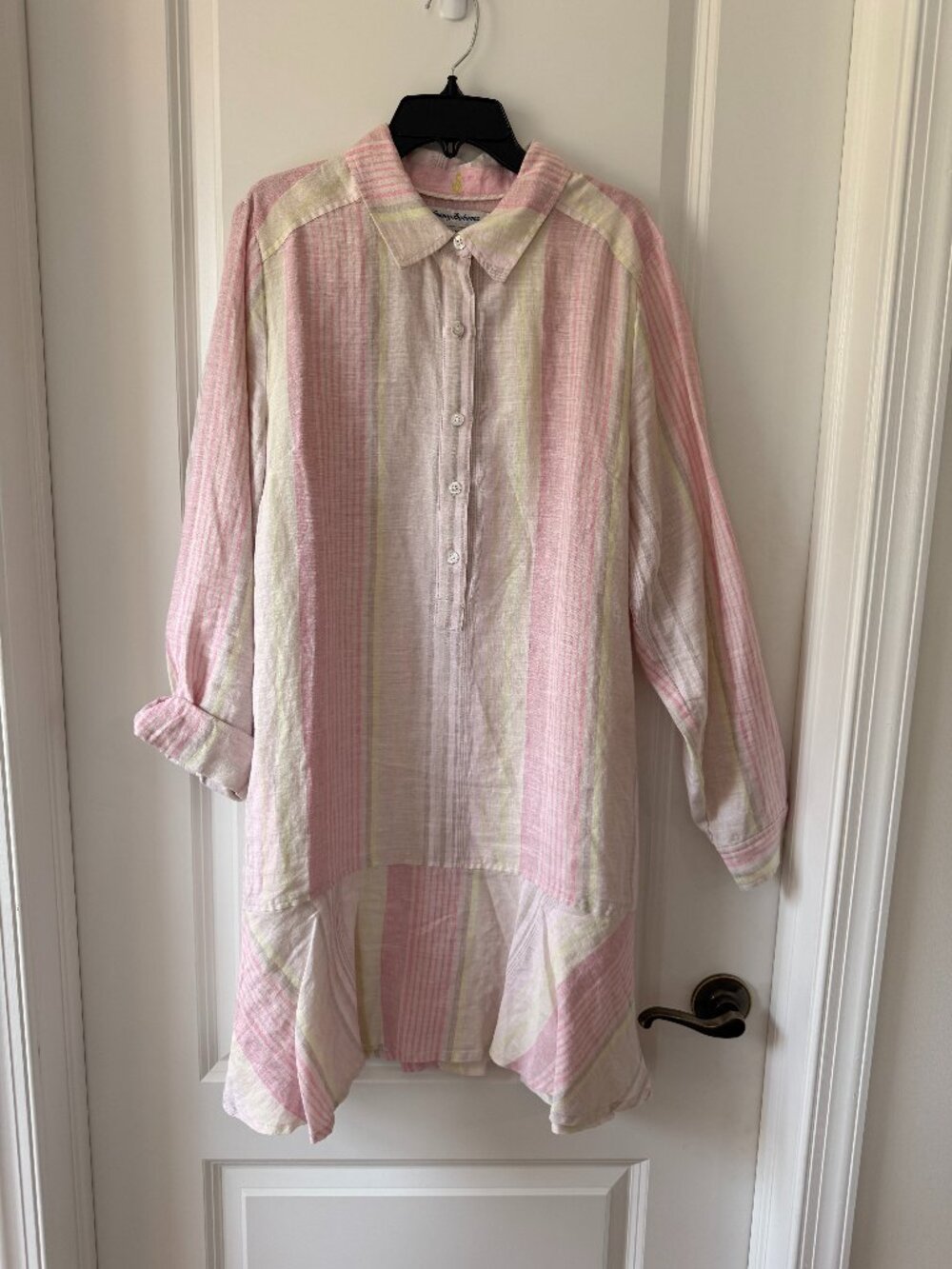 Tommy Bahama Pink & Cream Striped Linen Mini Dress